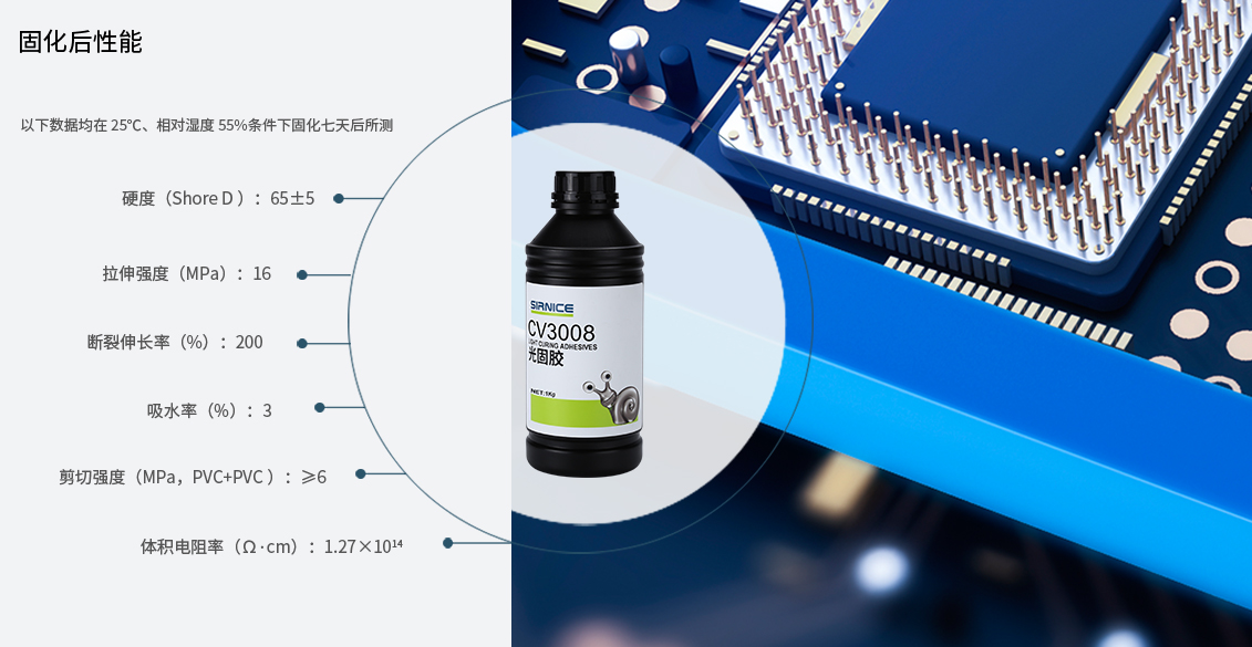 固定光固膠CV3008固化后性能參數(shù)